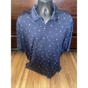 FootJoy Mens Size 2XL Golf Polo Shirt Drink Print AOP Blue Performance Casual